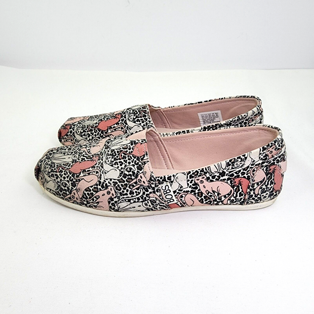 BOBs Plush Tiger Cat Print Women 6.5 Slip On Canvas Flats/Sneakers By Skechers